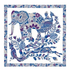 Longchamp Forêt Longchamp Silk Scarf 50 Blau | 2870EMWNC