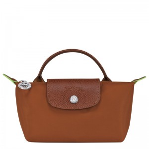 Longchamp Le Pliage Green Pouch With Handle Cognac | 9874PMHAE