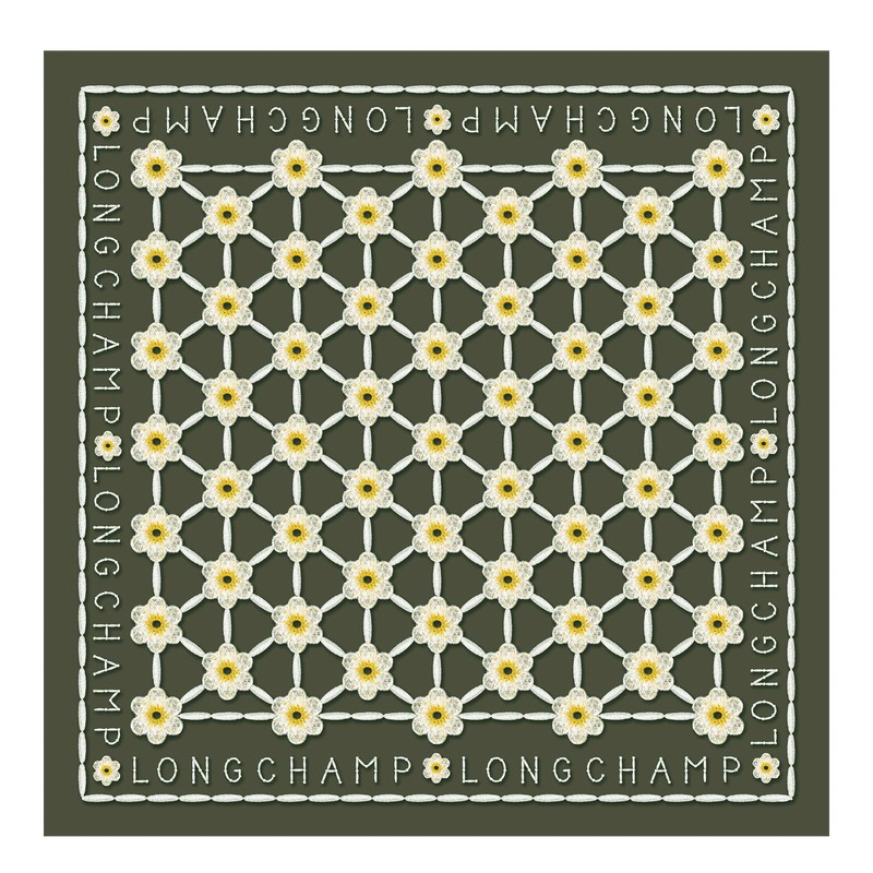 Longchamp Daisies Silk Scarf 50 Khaki | 6254ESXDB