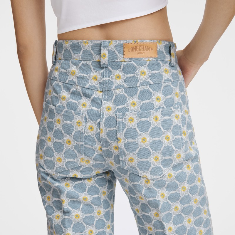 Longchamp Embroidered Denim Trousers Blau | 7950OFDKR