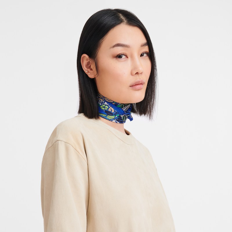 Longchamp Forêt Longchamp Silk Scarf 50 Blau | 0473LNVYW