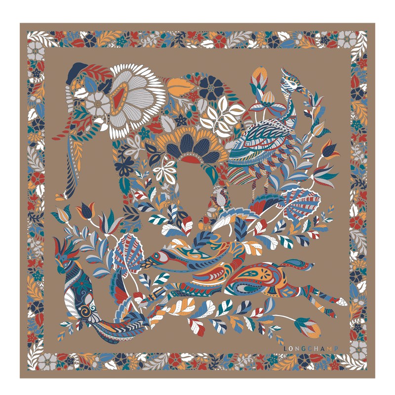 Longchamp Forêt Longchamp Silk Scarf 50 Clay | 6308CBXEH