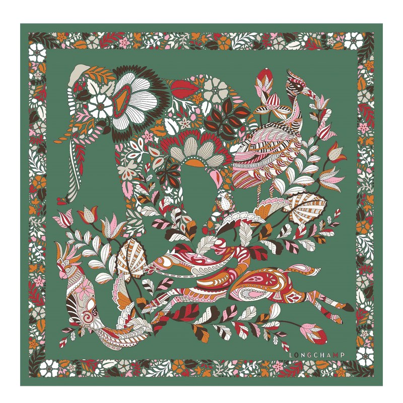 Longchamp Forêt Longchamp Silk Scarf 50 Sage | 7921FUXGZ