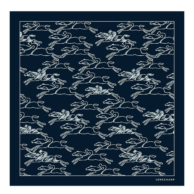 Longchamp Gallop Denim Silk Scarf 50 Navy | 1760XNUJP