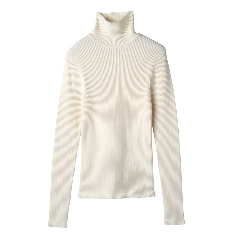 Longchamp High Collar Fitted Jumper Ecru | 7132XKRZQ