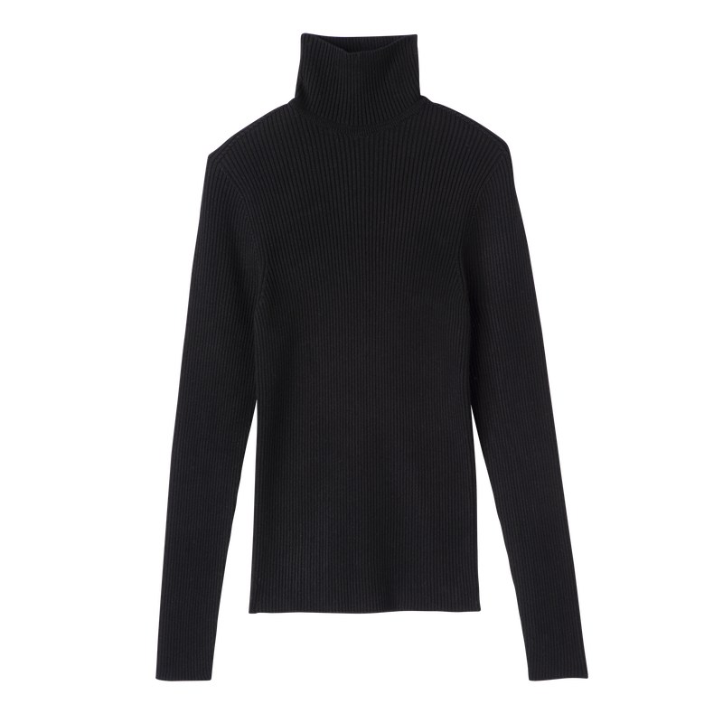 Longchamp High Collar Fitted Jumper Schwarz | 8196KHNGU