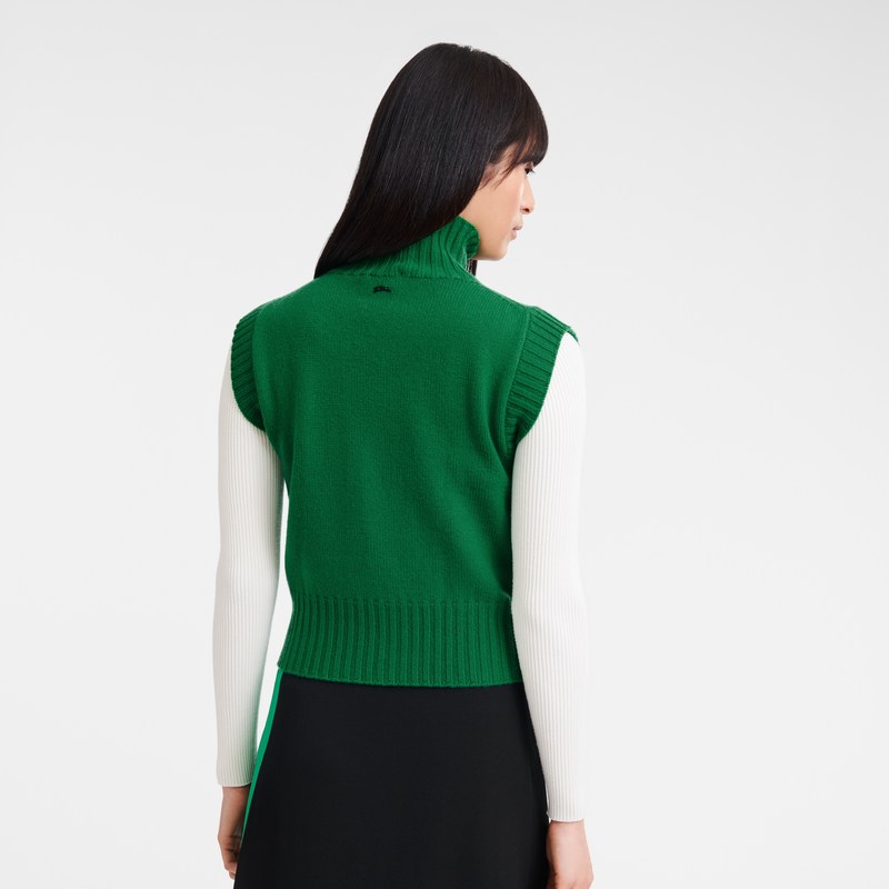 Longchamp High Collar No Sleeve Jumper Grün | 2735PMJTA