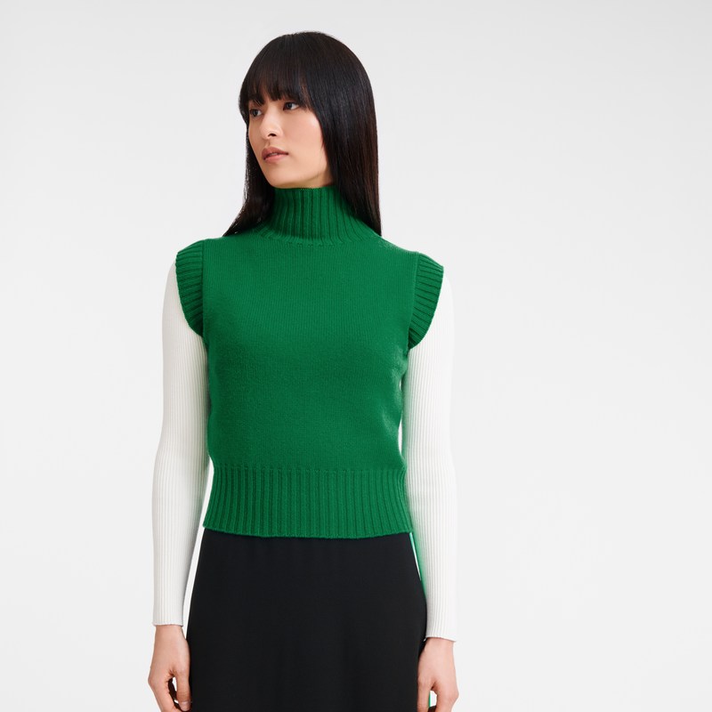 Longchamp High Collar No Sleeve Jumper Grün | 2735PMJTA