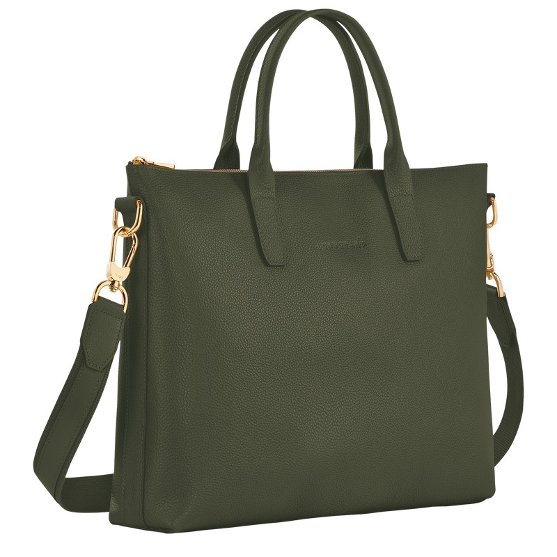 Longchamp Le Foulonné S Briefcase Khaki | 0384EKJGY