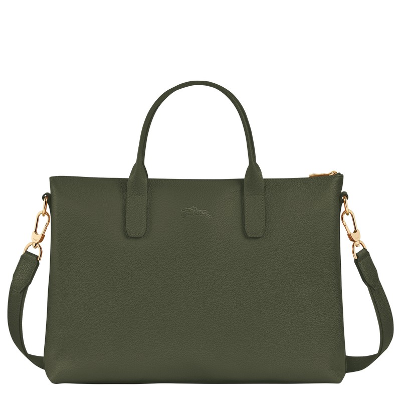 Longchamp Le Foulonné S Briefcase Khaki | 0384EKJGY