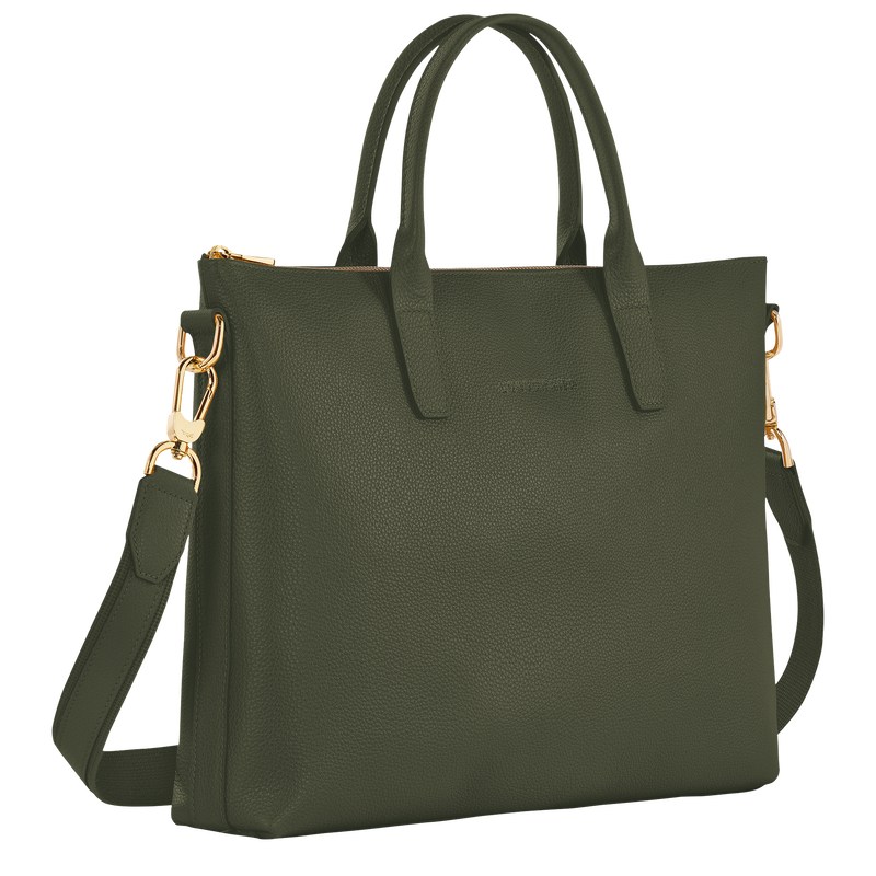 Longchamp Le Foulonné S Briefcase Khaki | 8791GPWEO