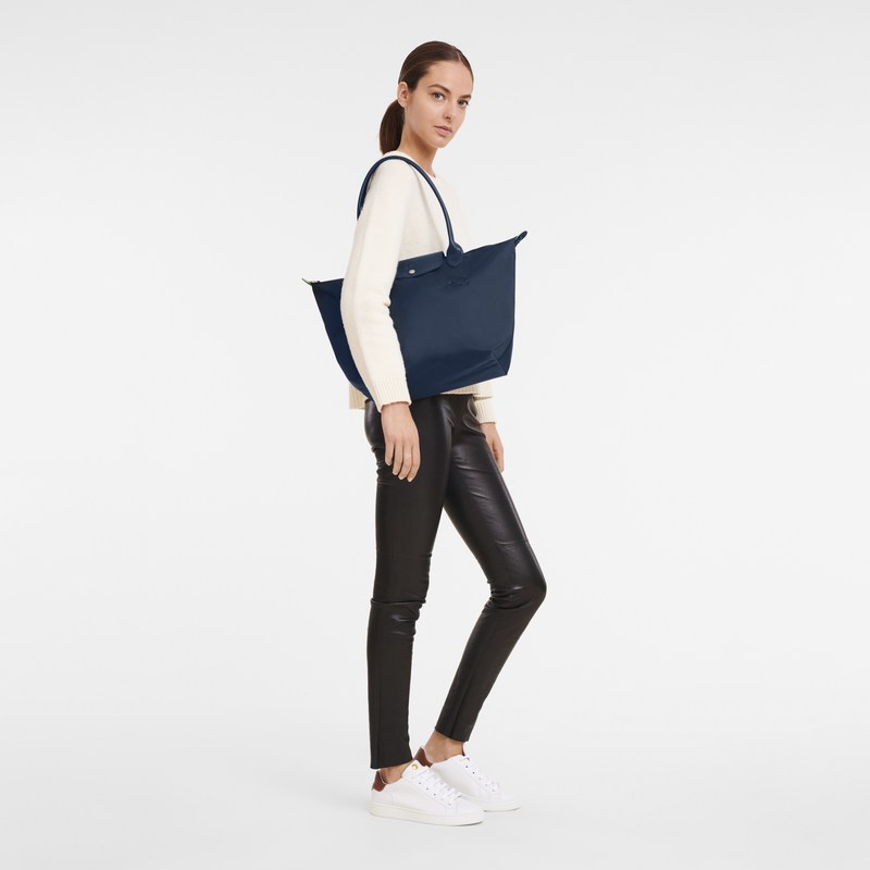 Longchamp Le Pliage Green L Tote Bag Navy | 5742EOZJA