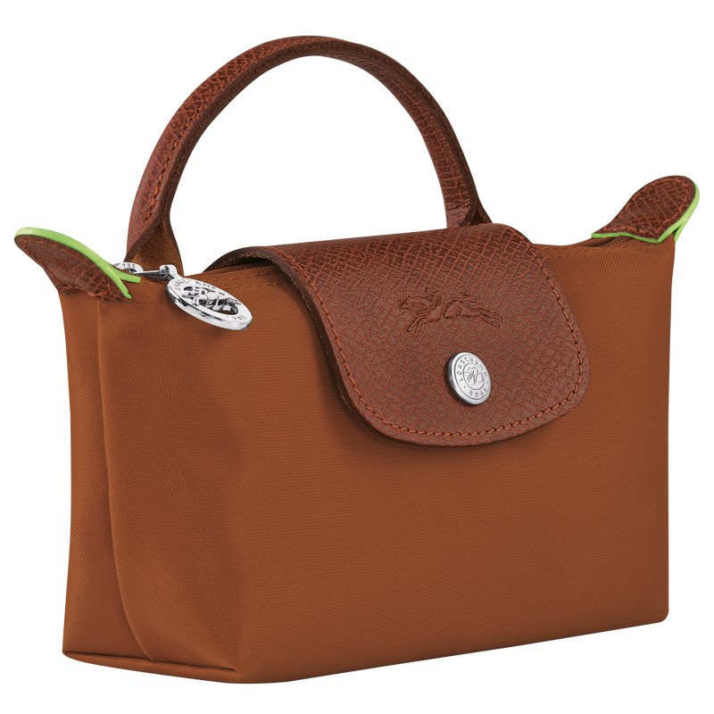 Longchamp Le Pliage Green Pouch With Handle Cognac | 9874PMHAE