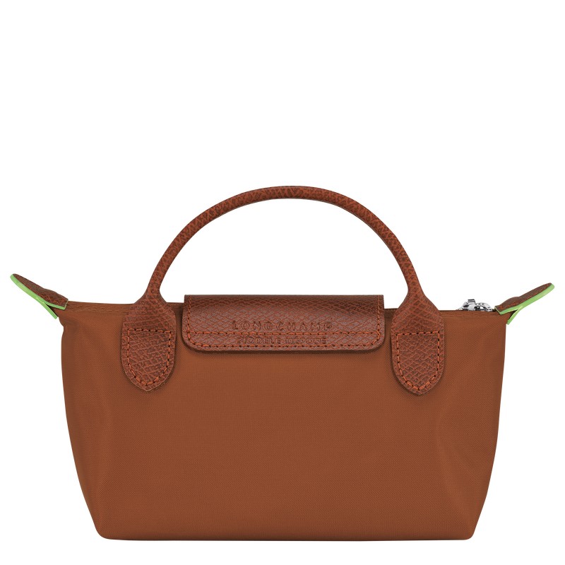 Longchamp Le Pliage Green Pouch With Handle Cognac | 9874PMHAE