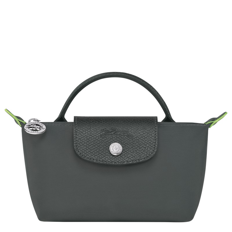 Longchamp Le Pliage Green Pouch With Handle Graphite | 7840NDQFP