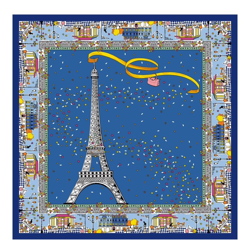 Longchamp Le Pliage In Paris Silk Scarf Cornflower | 8306PTNYS