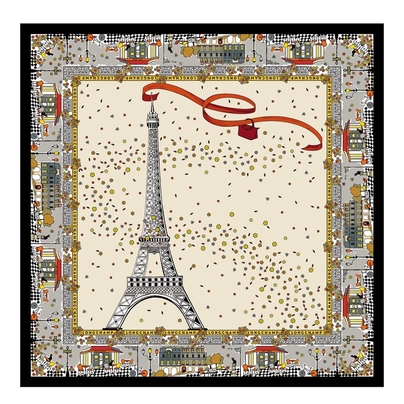 Longchamp Le Pliage In Paris Silk Scarf Ecru | 1980MFYJI