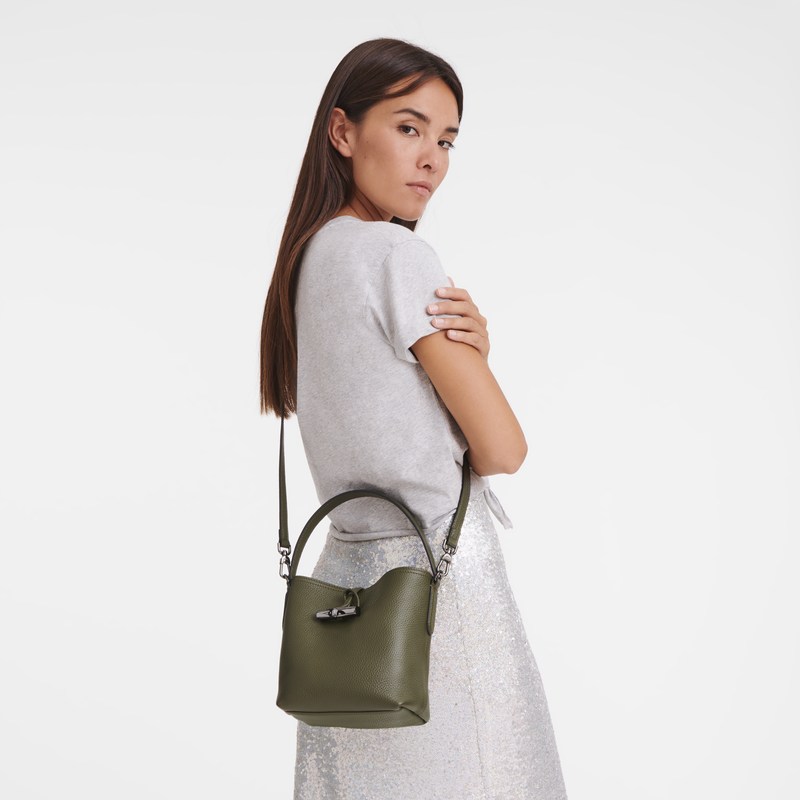 Longchamp Le Roseau Essential Xs Bucket Bag Khaki | 7345HBKZI