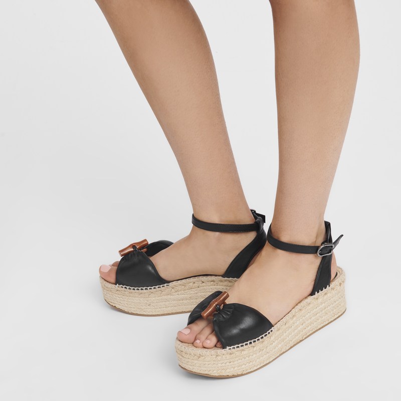 Longchamp Le Roseau Wedge Espadrilles Schwarz | 6847JFVYS