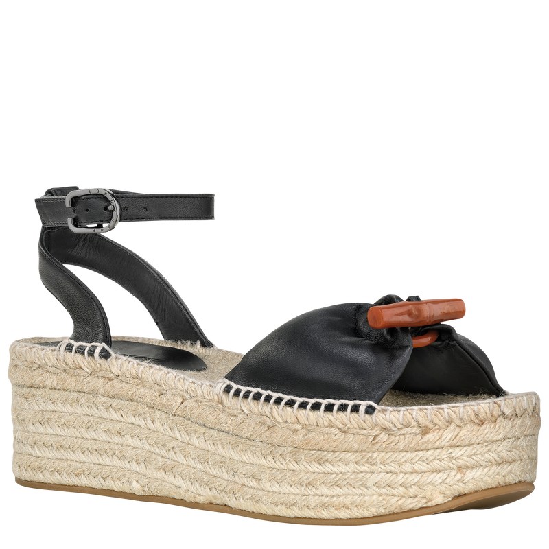 Longchamp Le Roseau Wedge Espadrilles Schwarz | 6847JFVYS