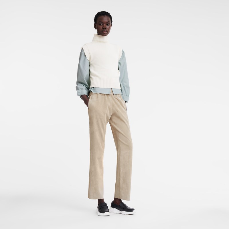 Longchamp Leather Straight Pants Linen | 2150WNLBE