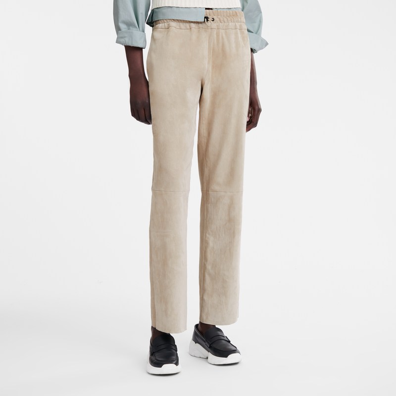 Longchamp Leather Straight Pants Linen | 2150WNLBE