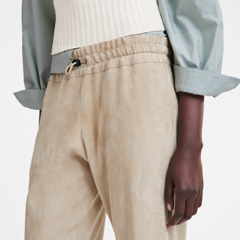 Longchamp Leather Straight Pants Linen | 2150WNLBE