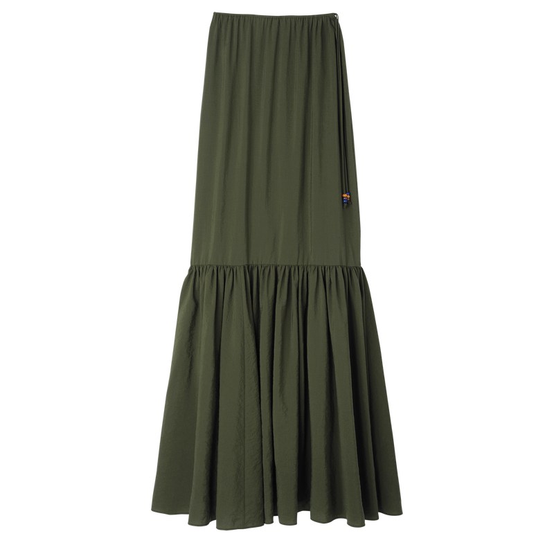 Longchamp Long Skirt Khaki | 7286RIBSU