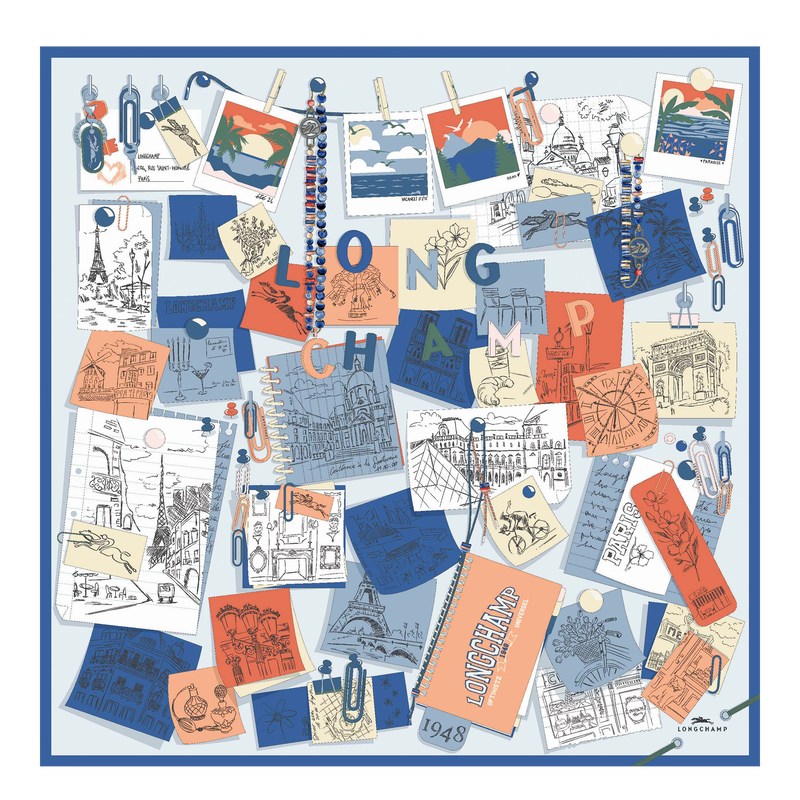 Longchamp Longchamp Mood Board Silk Scarf 90 Cornflower | 9421DEXBZ