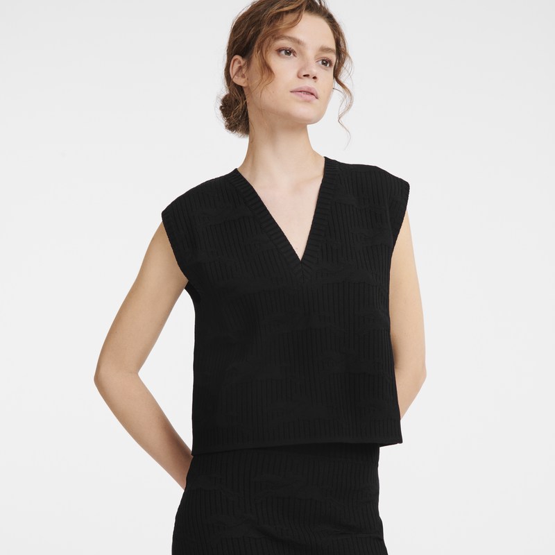 Longchamp Sleeveless Sweater Schwarz | 4381WQOCT