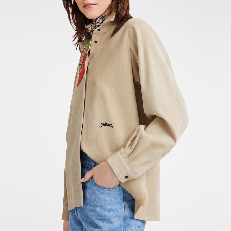 Longchamp Straight Leather Shirt Linen | 1238PQWXZ