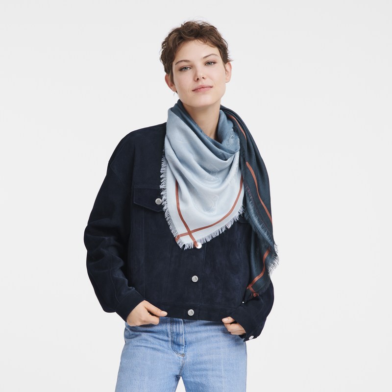 Longchamp The Gradient-effect Jacquard Medal Stole Navy | 4705FSJRE