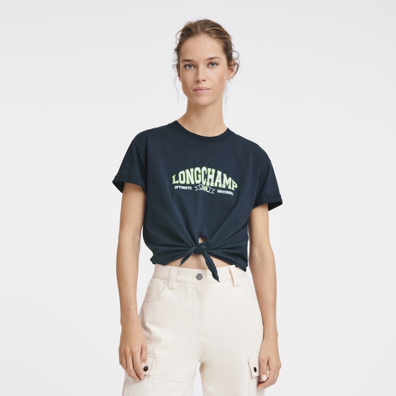 Longchamp Tied T-shirt Navy | 7256DOKVW