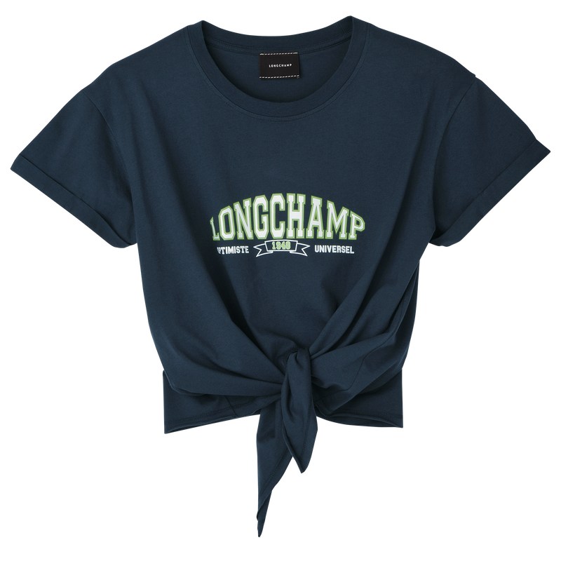 Longchamp Tied T-shirt Navy | 7256DOKVW